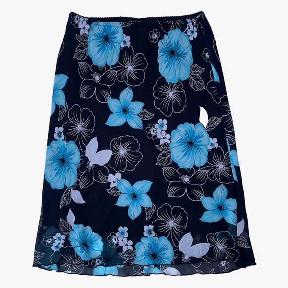 Jessica Dresses & Skirts - Black and Blue Floral Sheer 90s Midi Skirt